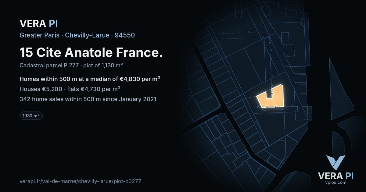 15 Cite Anatole France, Chevilly-Larue at night – the plot lit, the parcels around coloured by the prices near them
