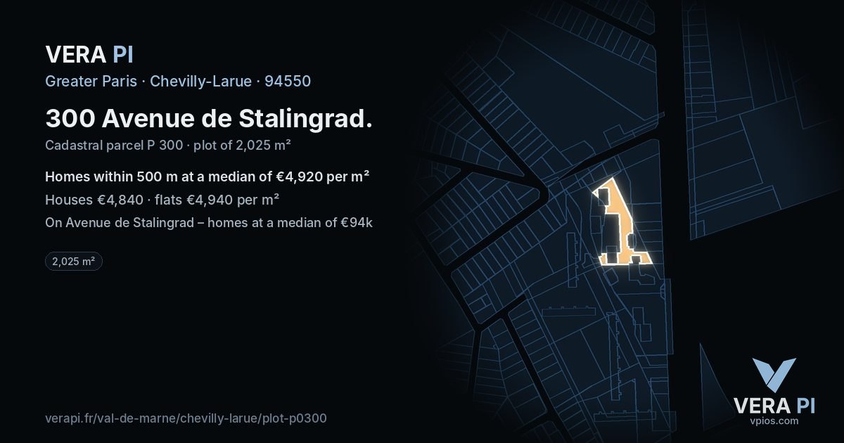 300 Avenue de Stalingrad, Chevilly-Larue at night – the plot lit, the parcels around coloured by the prices near them