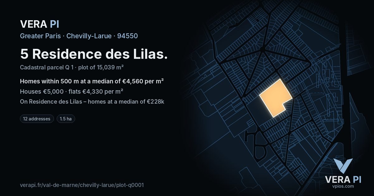 5 Residence des Lilas, Chevilly-Larue at night – the plot lit, the parcels around coloured by the prices near them