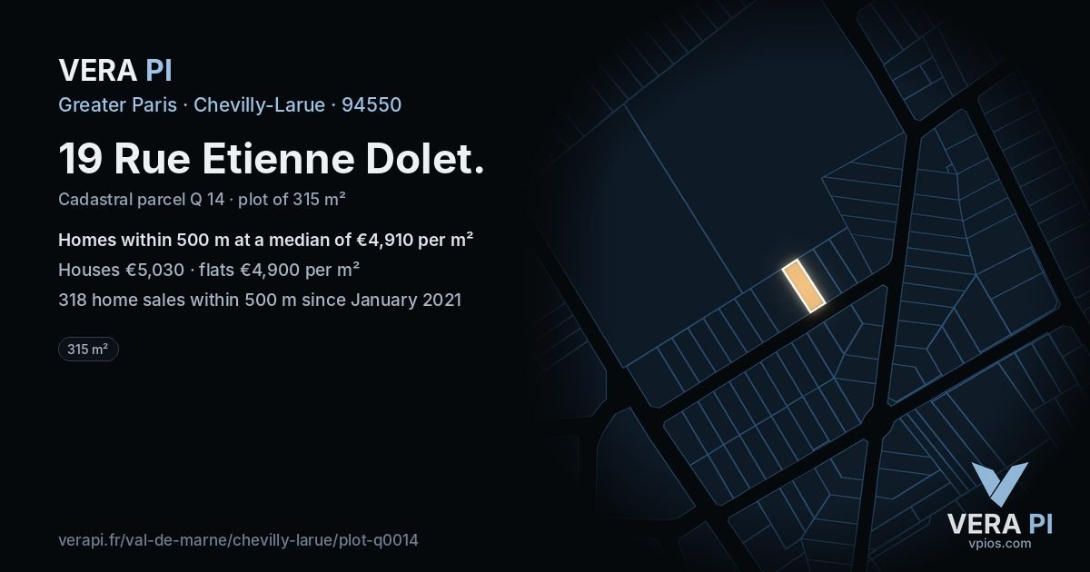 19 Rue Etienne Dolet, Chevilly-Larue at night – the plot lit, the parcels around coloured by the prices near them