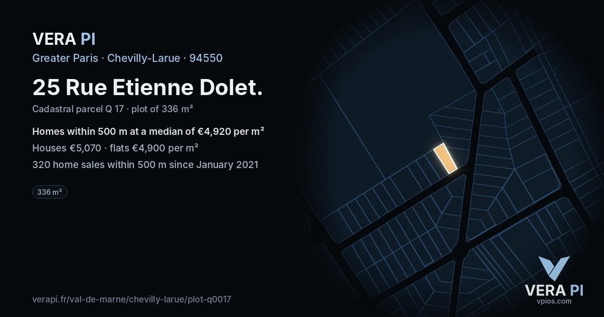 25 Rue Etienne Dolet, Chevilly-Larue at night – the plot lit, the parcels around coloured by the prices near them