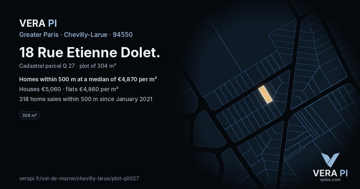 18 Rue Etienne Dolet, Chevilly-Larue at night – the plot lit, the parcels around coloured by the prices near them