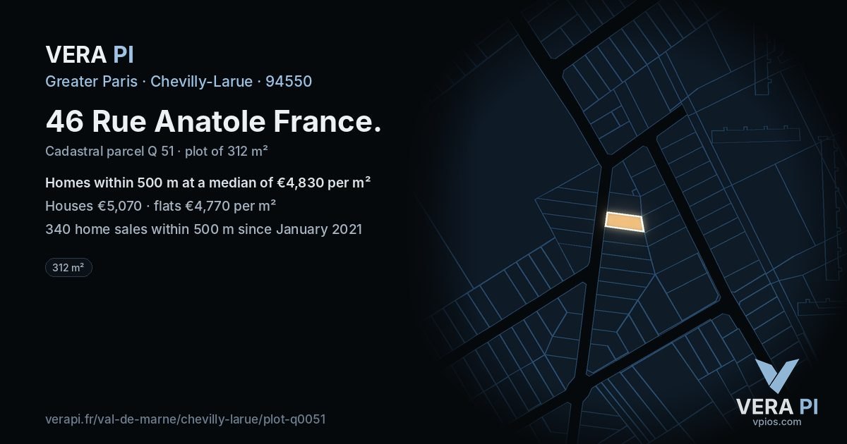 46 Rue Anatole France, Chevilly-Larue at night – the plot lit, the parcels around coloured by the prices near them