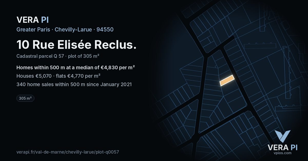 10 Rue Elisée Reclus, Chevilly-Larue at night – the plot lit, the parcels around coloured by the prices near them