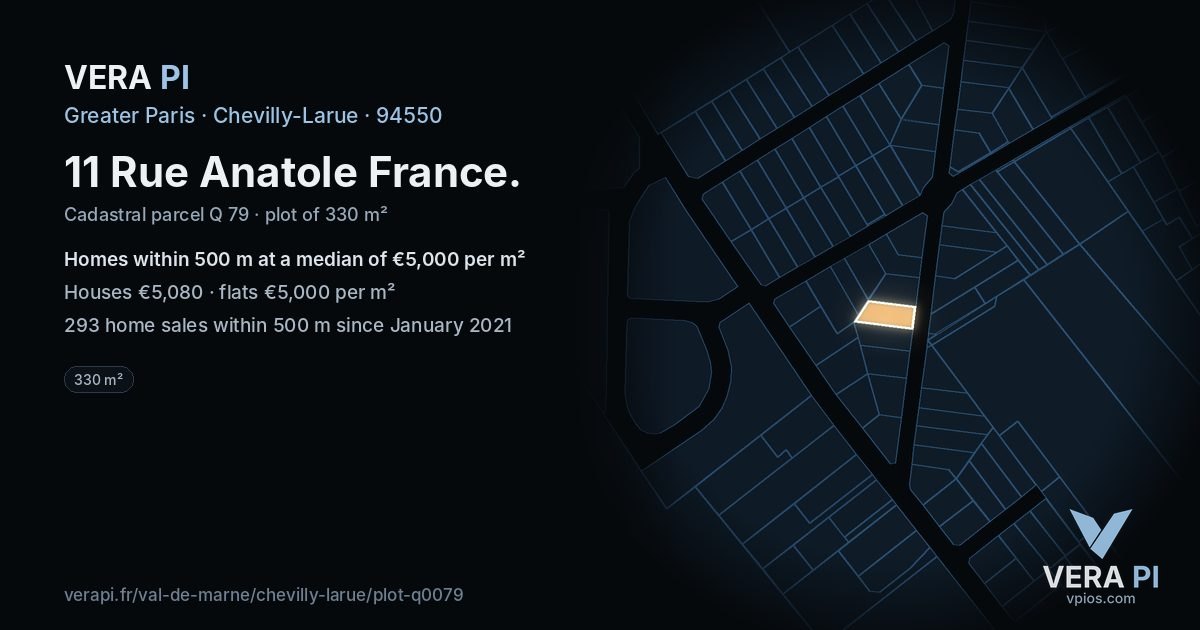 11 Rue Anatole France, Chevilly-Larue at night – the plot lit, the parcels around coloured by the prices near them