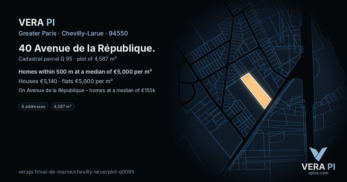 40 Avenue de la République, Chevilly-Larue at night – the plot lit, the parcels around coloured by the prices near them