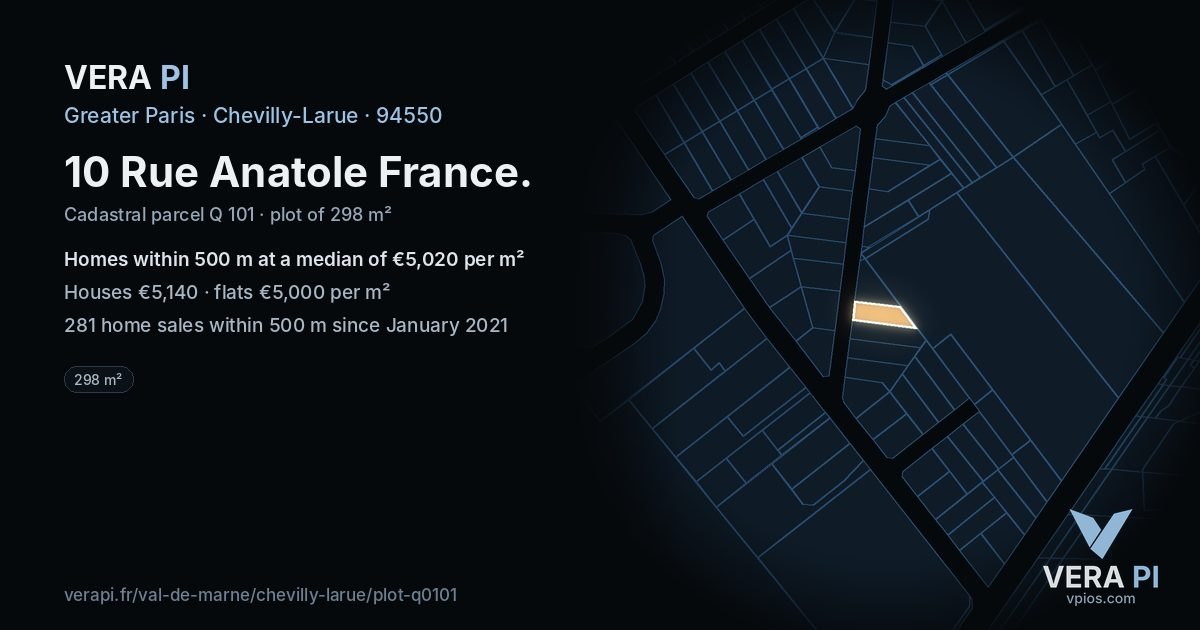 10 Rue Anatole France, Chevilly-Larue at night – the plot lit, the parcels around coloured by the prices near them