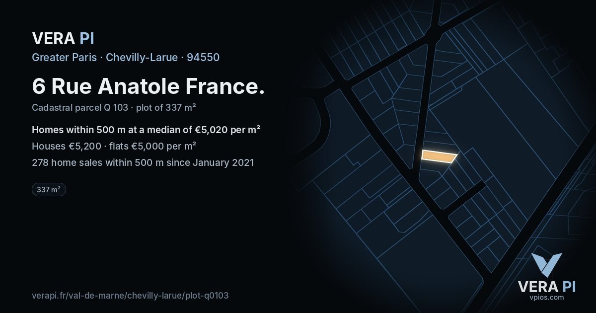 6 Rue Anatole France, Chevilly-Larue at night – the plot lit, the parcels around coloured by the prices near them