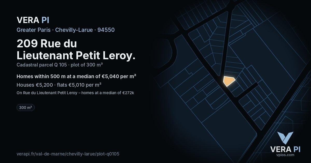 209 Rue du Lieutenant Petit Leroy, Chevilly-Larue at night – the plot lit, the parcels around coloured by the prices near them