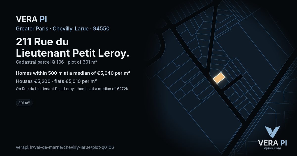 211 Rue du Lieutenant Petit Leroy, Chevilly-Larue at night – the plot lit, the parcels around coloured by the prices near them