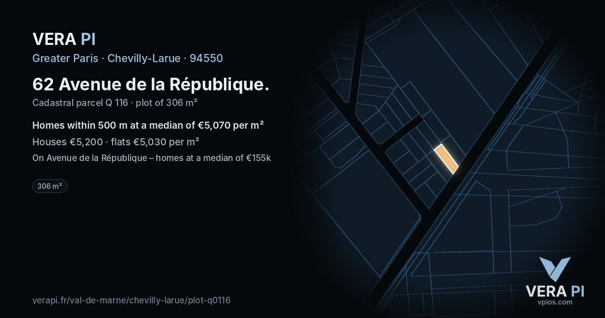 62 Avenue de la République, Chevilly-Larue at night – the plot lit, the parcels around coloured by the prices near them