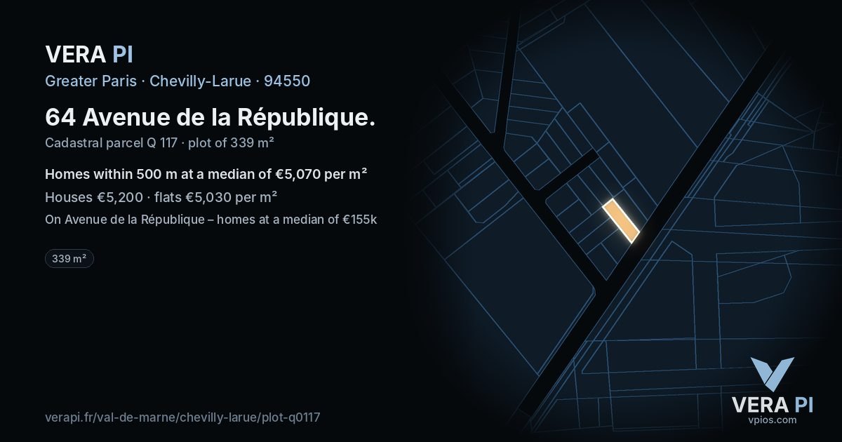 64 Avenue de la République, Chevilly-Larue at night – the plot lit, the parcels around coloured by the prices near them