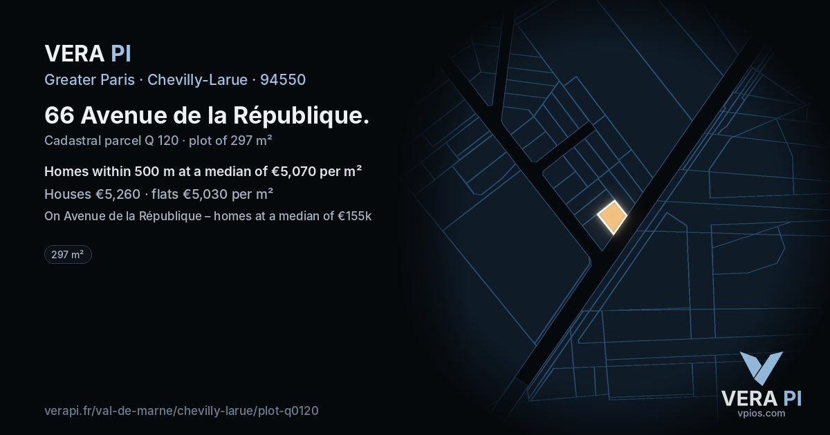 66 Avenue de la République, Chevilly-Larue at night – the plot lit, the parcels around coloured by the prices near them