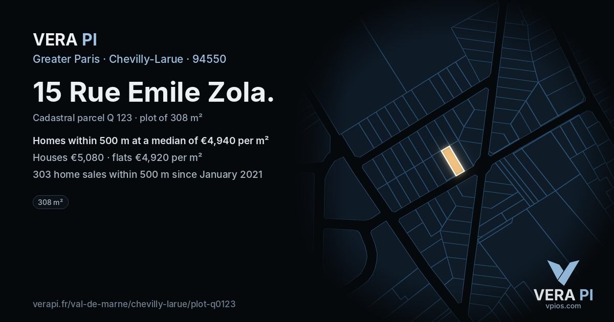 15 Rue Emile Zola, Chevilly-Larue at night – the plot lit, the parcels around coloured by the prices near them