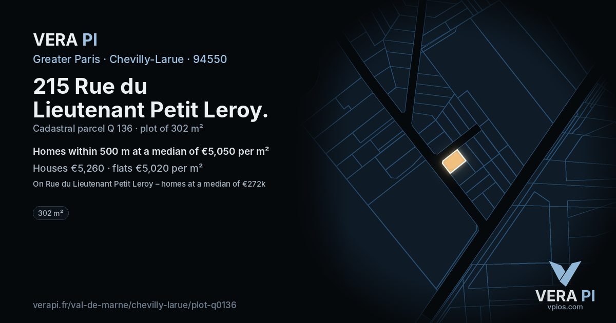 215 Rue du Lieutenant Petit Leroy, Chevilly-Larue at night – the plot lit, the parcels around coloured by the prices near them
