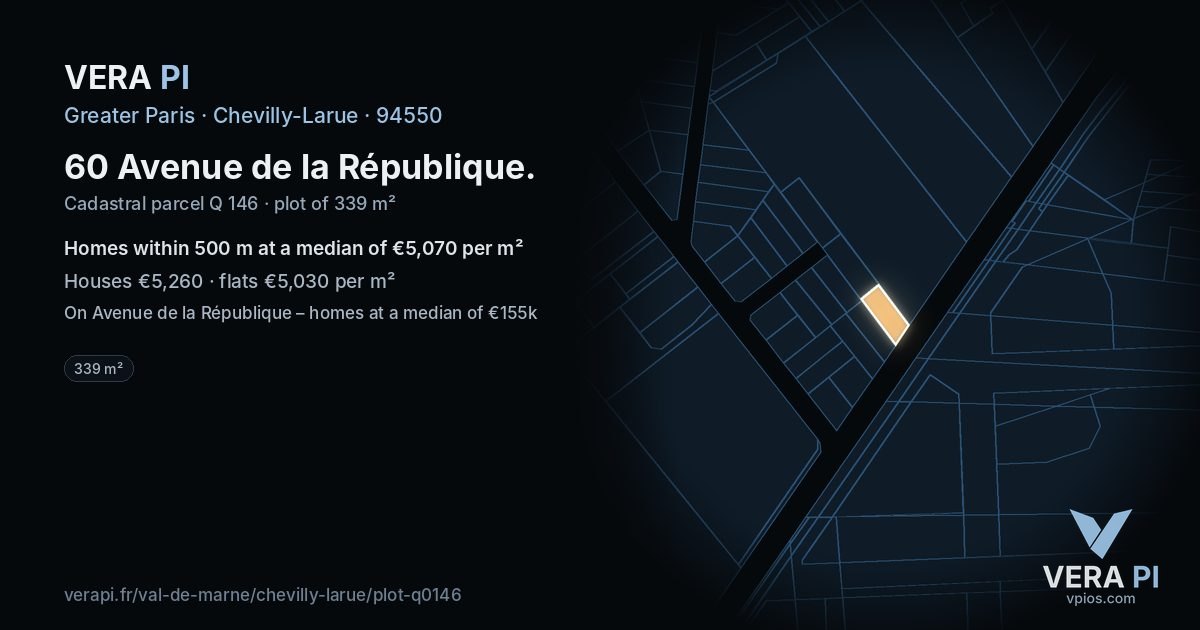 60 Avenue de la République, Chevilly-Larue at night – the plot lit, the parcels around coloured by the prices near them