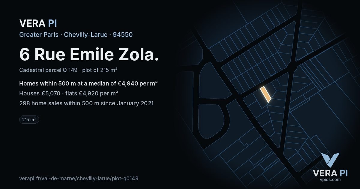 6 Rue Emile Zola, Chevilly-Larue at night – the plot lit, the parcels around coloured by the prices near them