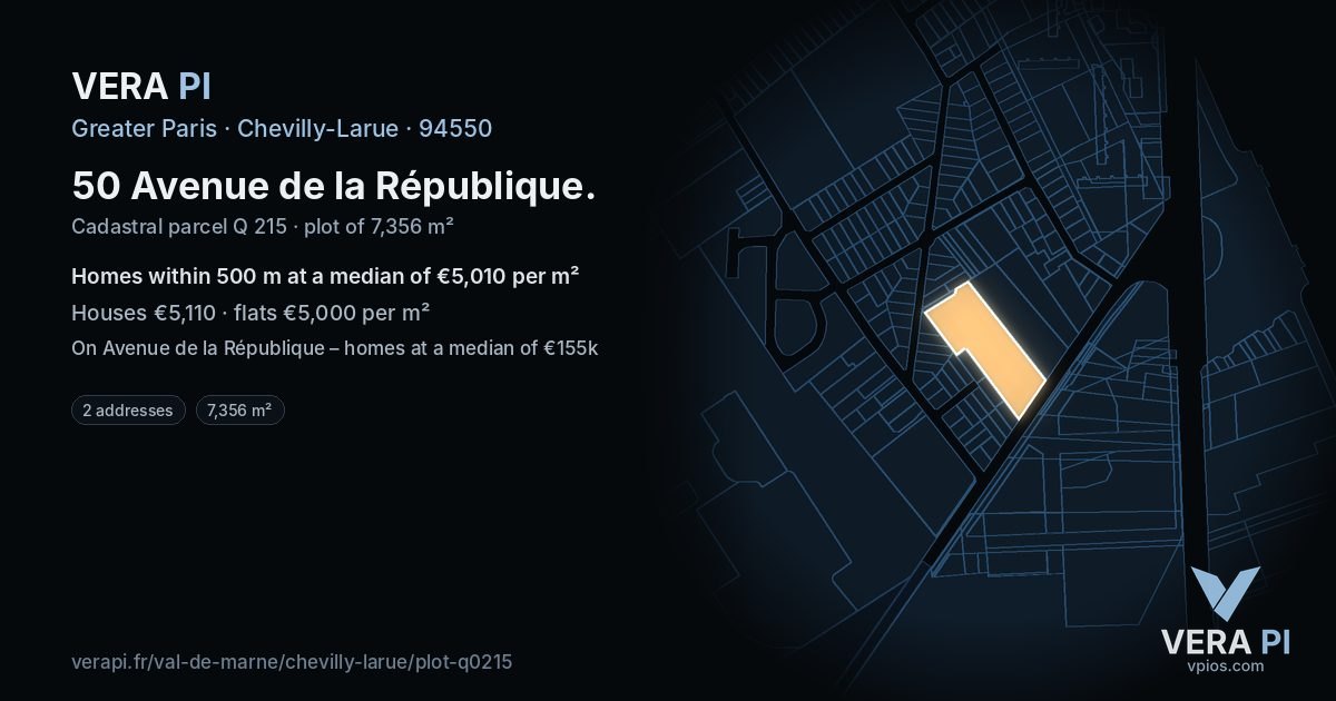 50 Avenue de la République, Chevilly-Larue at night – the plot lit, the parcels around coloured by the prices near them