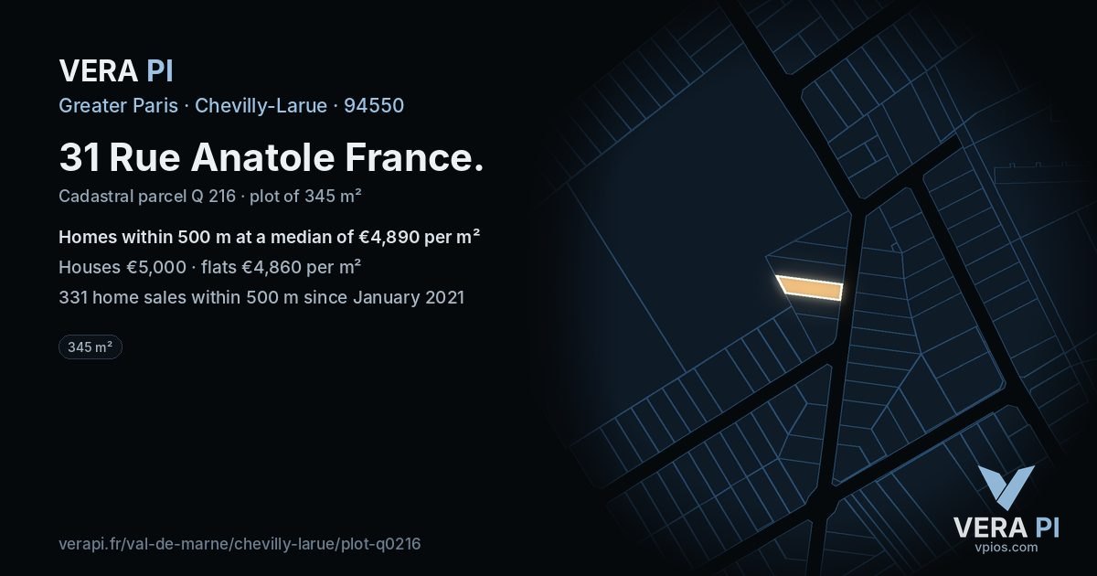 31 Rue Anatole France, Chevilly-Larue at night – the plot lit, the parcels around coloured by the prices near them