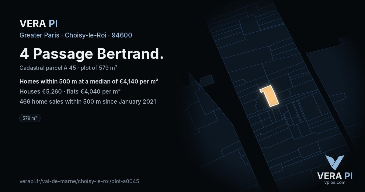 4 Passage Bertrand, Choisy-le-Roi at night – the plot lit, the parcels around coloured by the prices near them