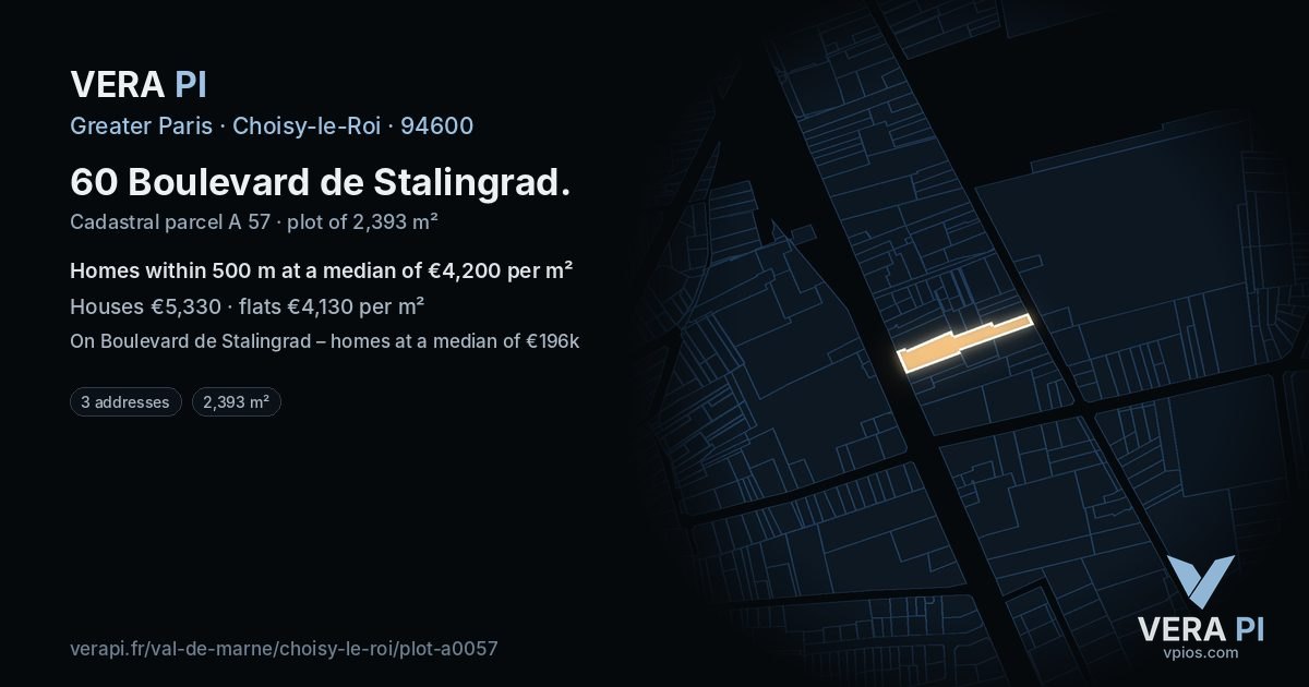60 Boulevard de Stalingrad, Choisy-le-Roi at night – the plot lit, the parcels around coloured by the prices near them