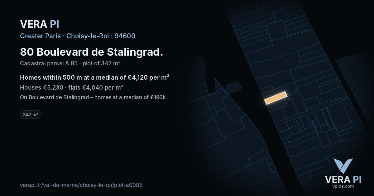 80 Boulevard de Stalingrad, Choisy-le-Roi at night – the plot lit, the parcels around coloured by the prices near them