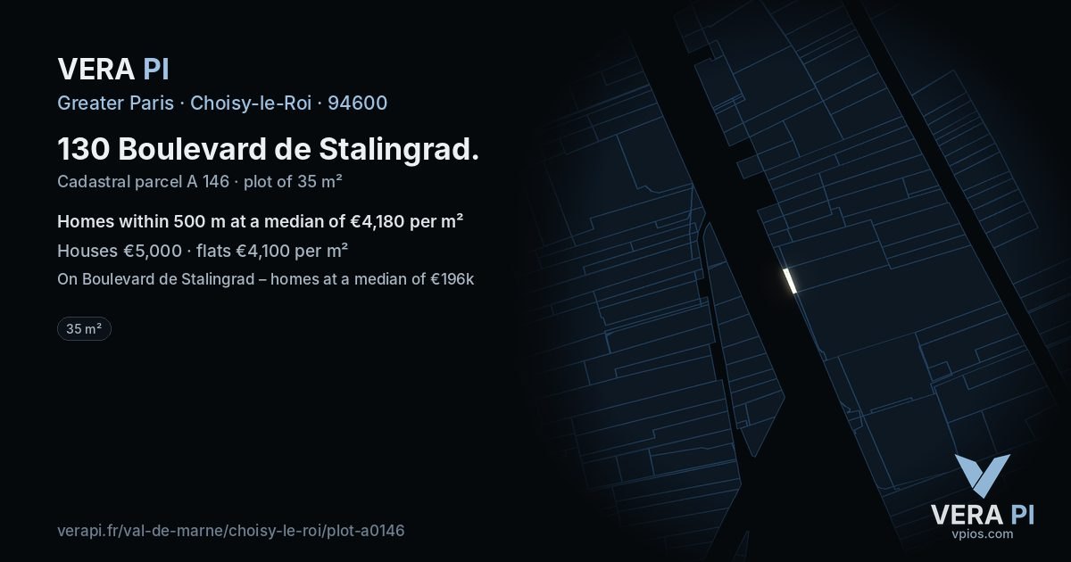 130 Boulevard de Stalingrad, Choisy-le-Roi at night – the plot lit, the parcels around coloured by the prices near them
