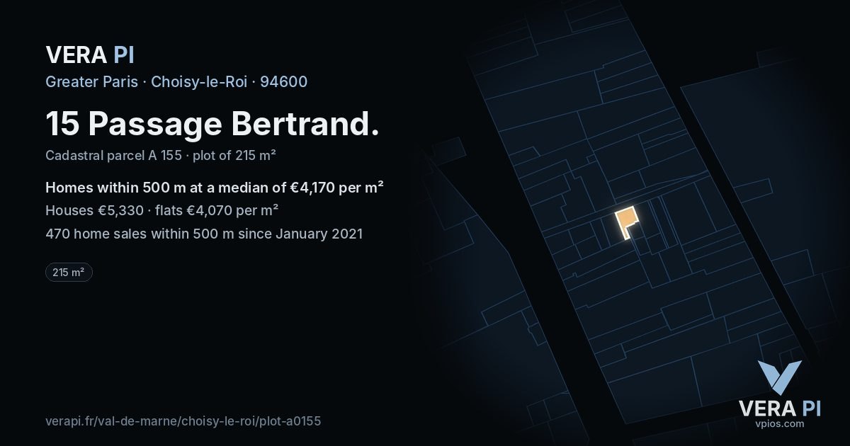 15 Passage Bertrand, Choisy-le-Roi at night – the plot lit, the parcels around coloured by the prices near them