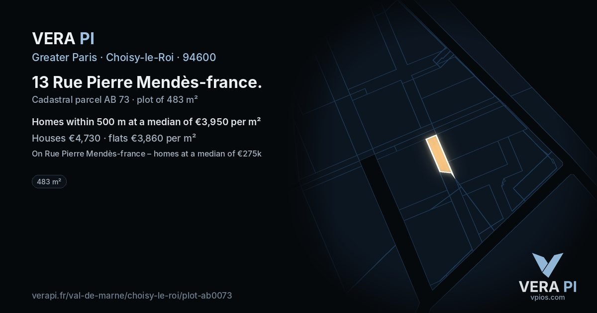 13 Rue Pierre Mendès-france, Choisy-le-Roi at night – the plot lit, the parcels around coloured by the prices near them