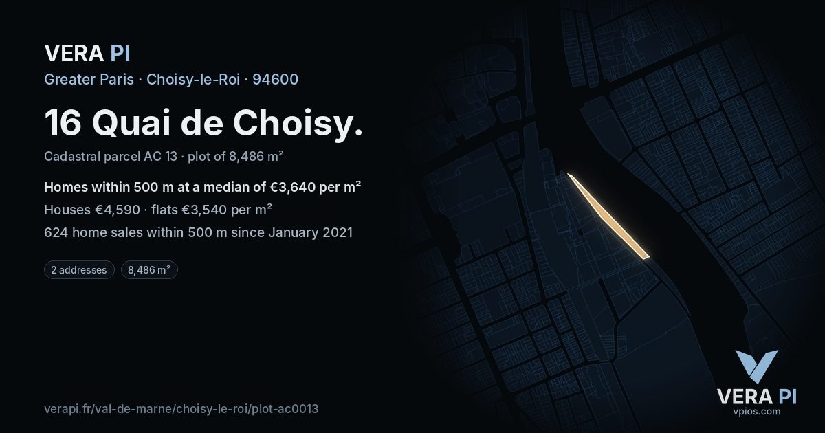 16 Quai de Choisy, Choisy-le-Roi at night – the plot lit, the parcels around coloured by the prices near them