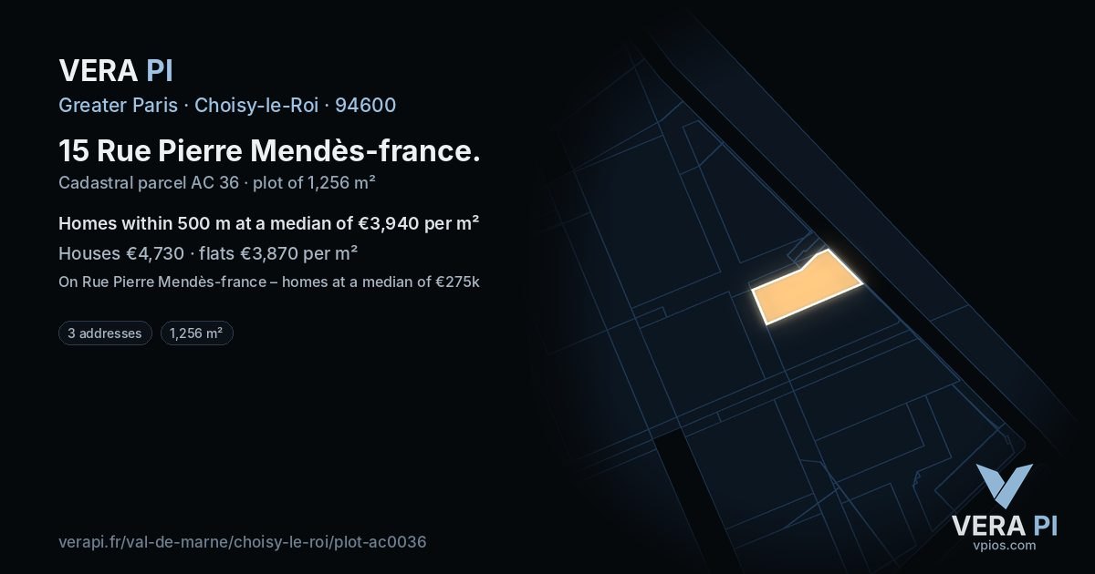 15 Rue Pierre Mendès-france, Choisy-le-Roi at night – the plot lit, the parcels around coloured by the prices near them