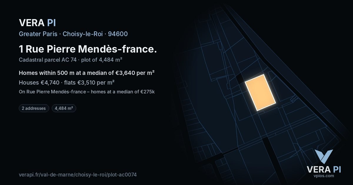 1 Rue Pierre Mendès-france, Choisy-le-Roi at night – the plot lit, the parcels around coloured by the prices near them