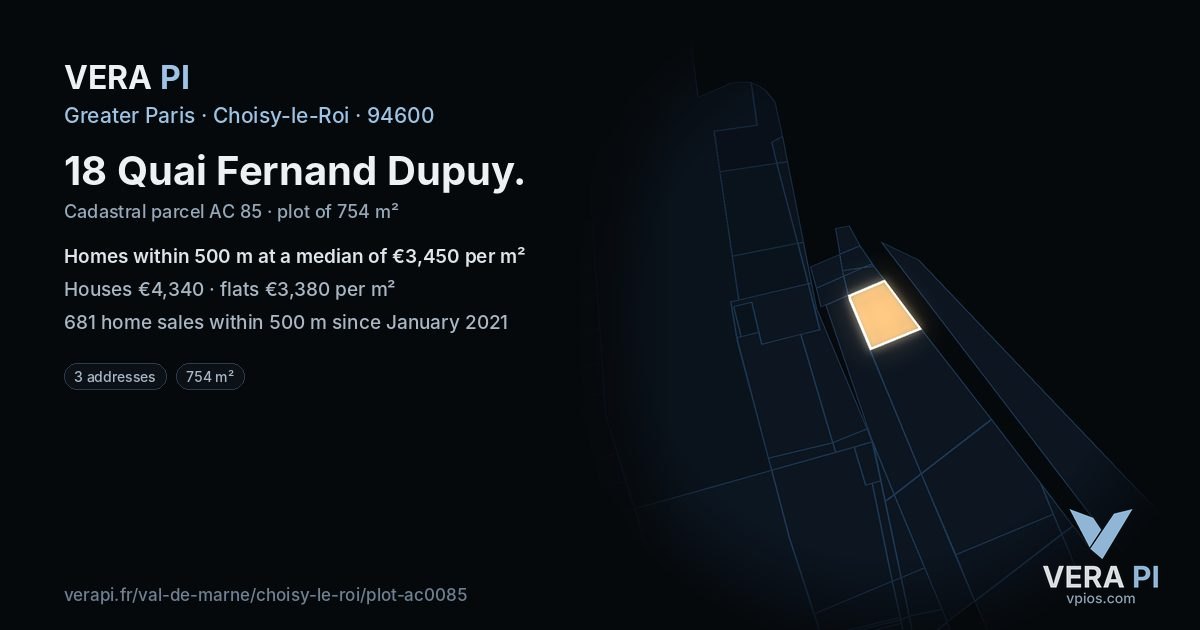 18 Quai Fernand Dupuy, Choisy-le-Roi at night – the plot lit, the parcels around coloured by the prices near them