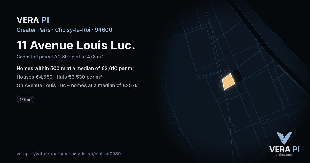11 Avenue Louis Luc, Choisy-le-Roi at night – the plot lit, the parcels around coloured by the prices near them