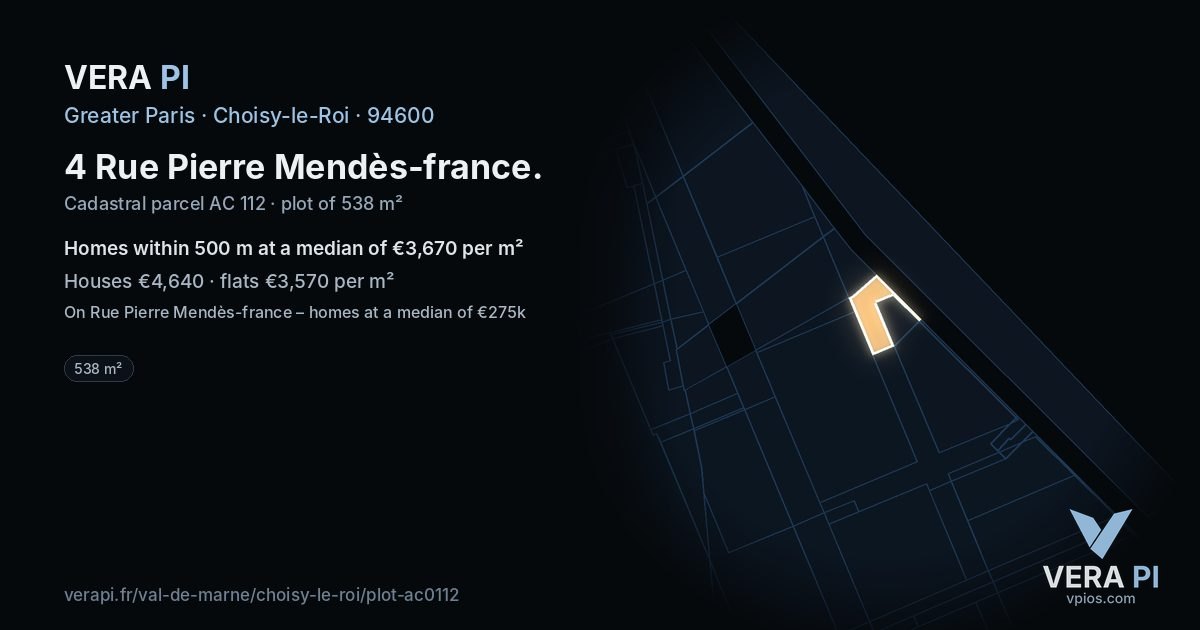 4 Rue Pierre Mendès-france, Choisy-le-Roi at night – the plot lit, the parcels around coloured by the prices near them