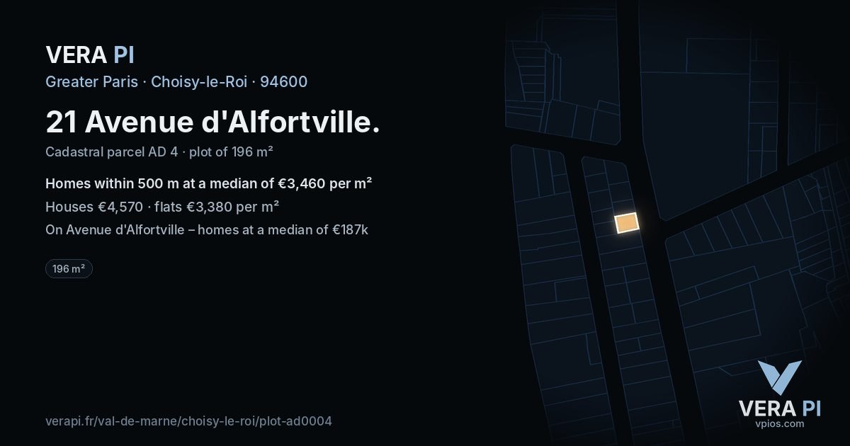 21 Avenue d'Alfortville, Choisy-le-Roi at night – the plot lit, the parcels around coloured by the prices near them