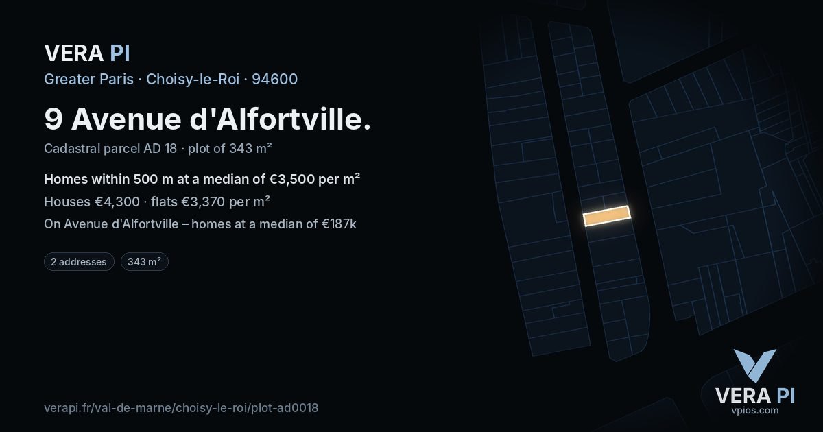 9 Avenue d'Alfortville, Choisy-le-Roi at night – the plot lit, the parcels around coloured by the prices near them