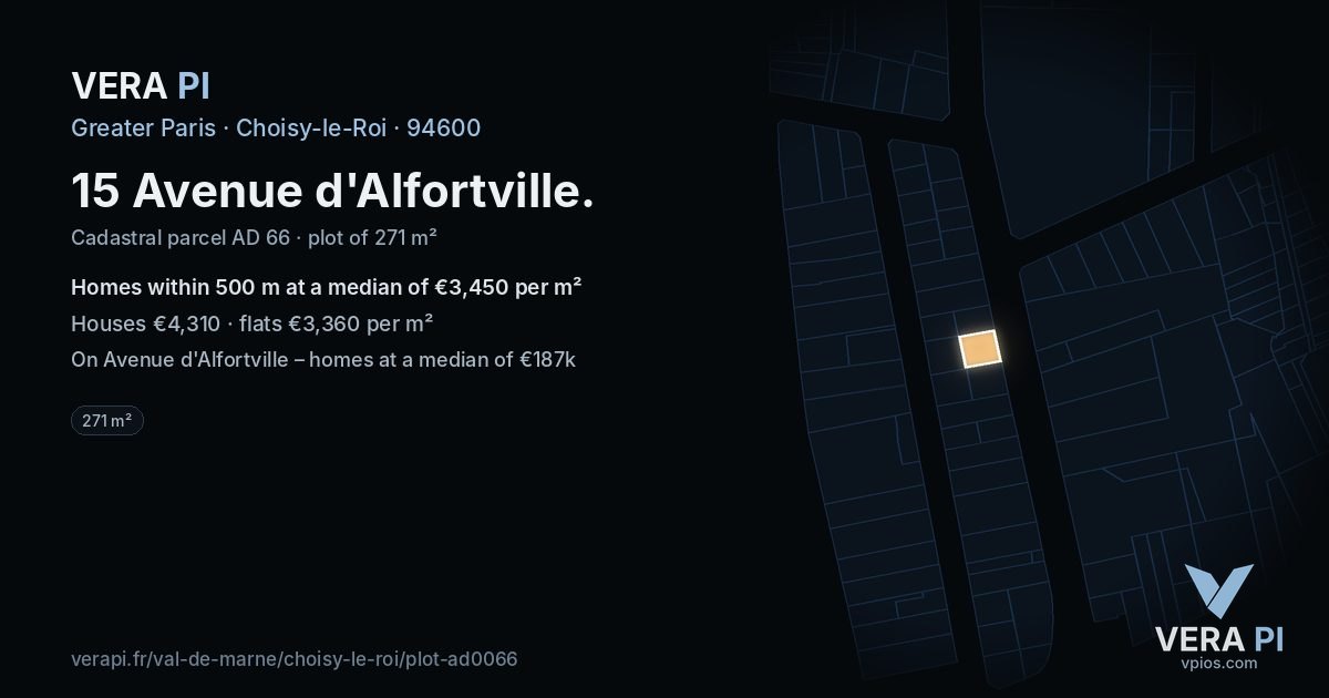 15 Avenue d'Alfortville, Choisy-le-Roi at night – the plot lit, the parcels around coloured by the prices near them