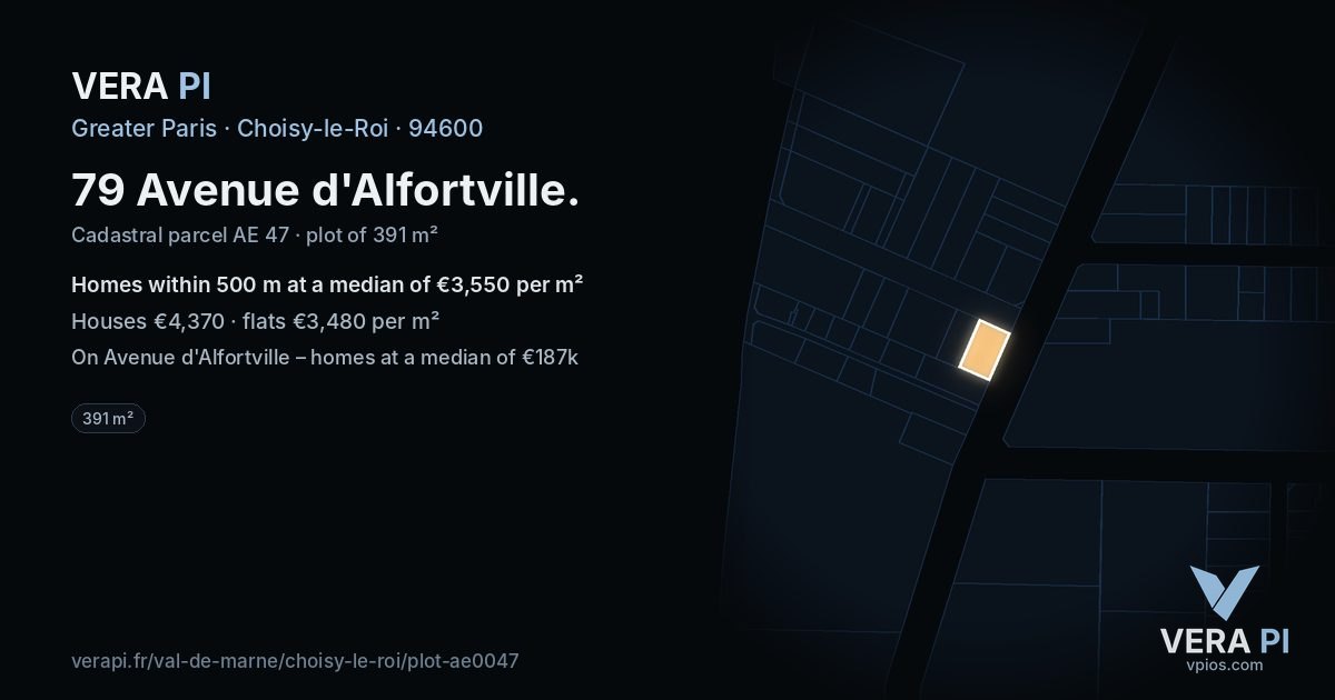 79 Avenue d'Alfortville, Choisy-le-Roi at night – the plot lit, the parcels around coloured by the prices near them