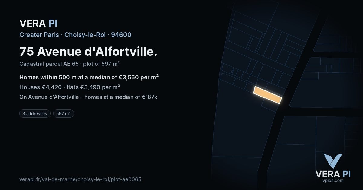 75 Avenue d'Alfortville, Choisy-le-Roi at night – the plot lit, the parcels around coloured by the prices near them