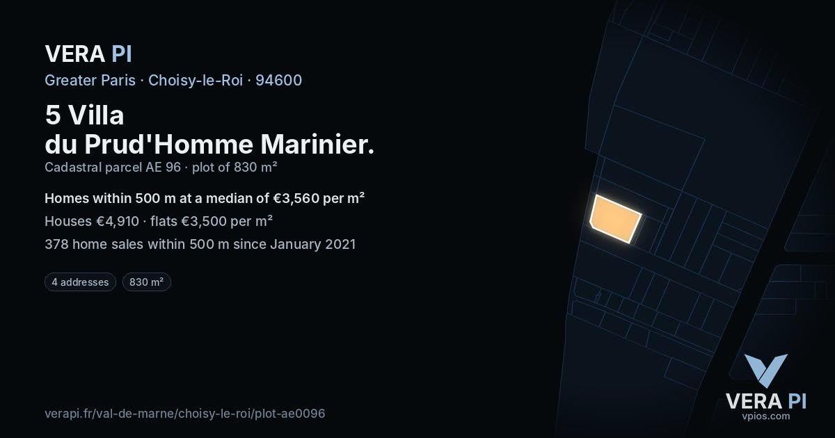 5 Villa du Prud'Homme Marinier, Choisy-le-Roi at night – the plot lit, the parcels around coloured by the prices near them