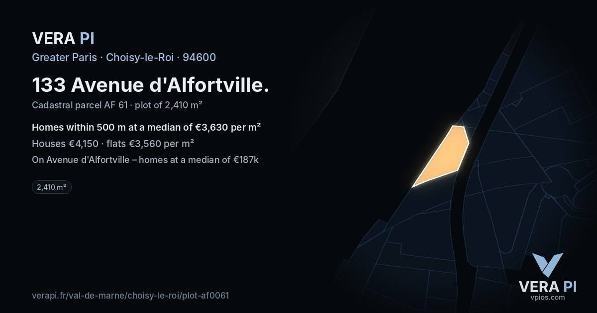 133 Avenue d'Alfortville, Choisy-le-Roi at night – the plot lit, the parcels around coloured by the prices near them