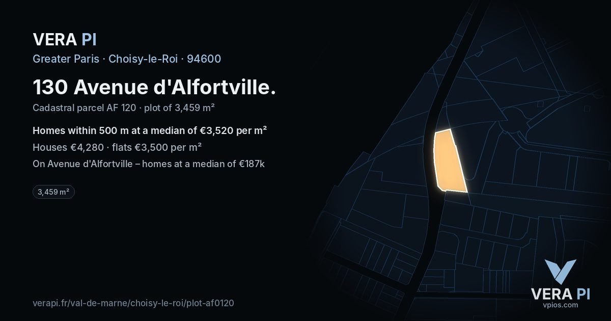 130 Avenue d'Alfortville, Choisy-le-Roi at night – the plot lit, the parcels around coloured by the prices near them