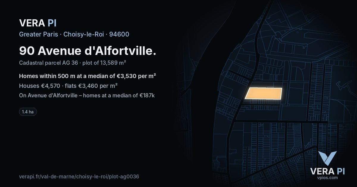 90 Avenue d'Alfortville, Choisy-le-Roi at night – the plot lit, the parcels around coloured by the prices near them