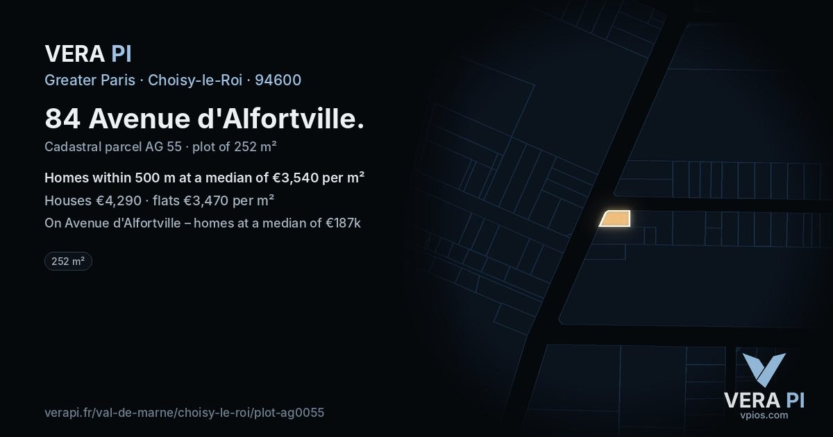 84 Avenue d'Alfortville, Choisy-le-Roi at night – the plot lit, the parcels around coloured by the prices near them