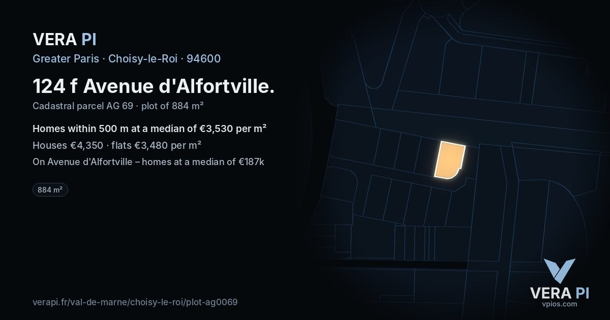 124 f Avenue d'Alfortville, Choisy-le-Roi at night – the plot lit, the parcels around coloured by the prices near them