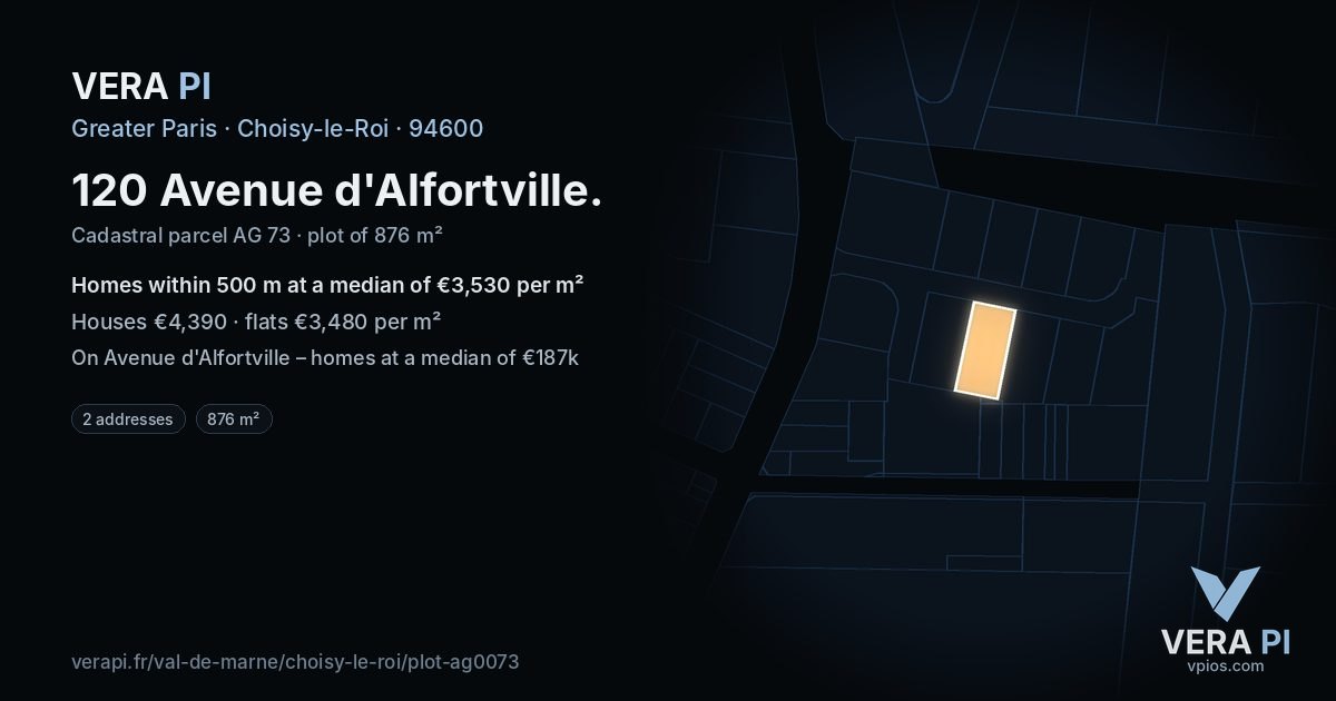 120 Avenue d'Alfortville, Choisy-le-Roi at night – the plot lit, the parcels around coloured by the prices near them