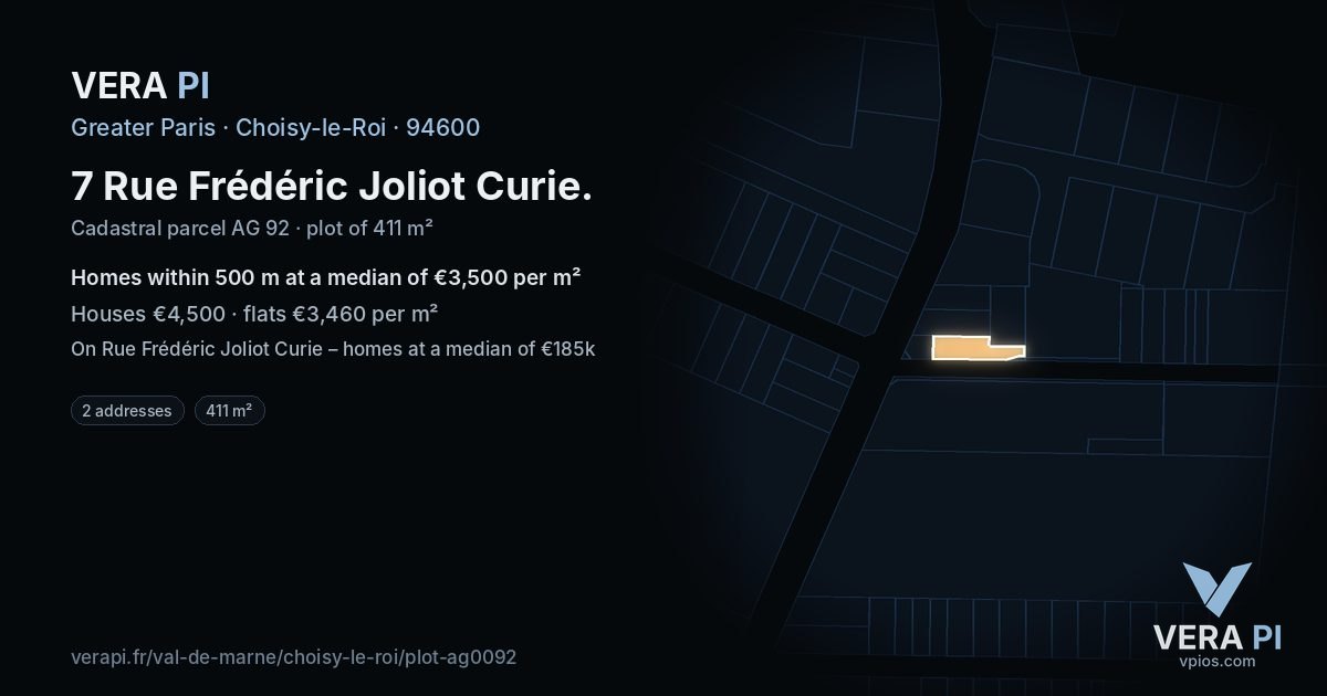7 Rue Frédéric Joliot Curie, Choisy-le-Roi at night – the plot lit, the parcels around coloured by the prices near them