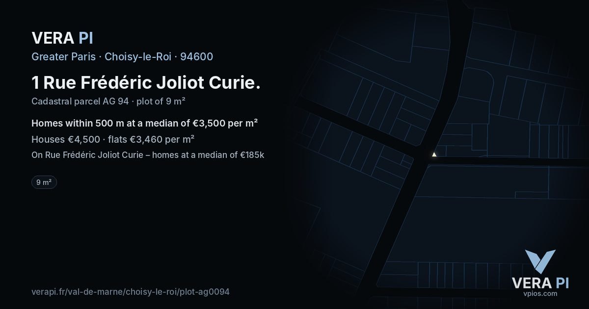 1 Rue Frédéric Joliot Curie, Choisy-le-Roi at night – the plot lit, the parcels around coloured by the prices near them