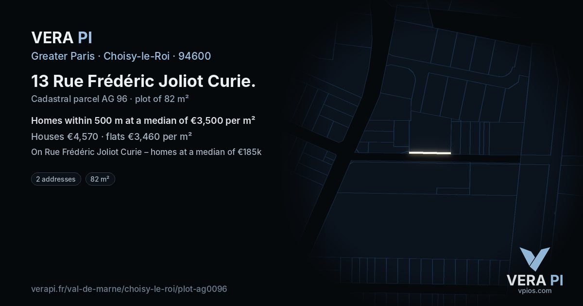 13 Rue Frédéric Joliot Curie, Choisy-le-Roi at night – the plot lit, the parcels around coloured by the prices near them